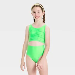 Girls' Front Cut One Piece Swimsuit - Cat & Jack™ Green L