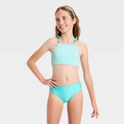 Girls' Scallop Seersucker Bikini Set - Cat & Jack™ Aqua Blue XS
