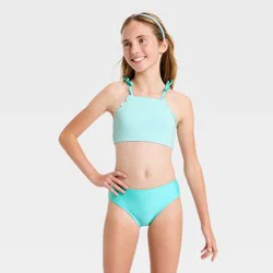 Girls' Scallop Seersucker Bikini Set - Cat & Jack™ Aqua Blue M