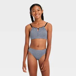 Girls' Popcorn Gingham Swimwear Set - art class™ Black/White S