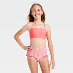 Girls' Garden Gingham Swimwear Set - Cat & Jack™ Coral Pink M
