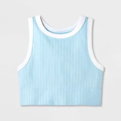 Girls' Seamless Contrast Trim High Neck Bra - art class™ Blue S