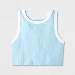 Girls' Seamless Contrast Trim High Neck Bra - art class™ Blue M