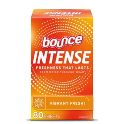 Bounce Vibrant Fresh Intense Dryer sheets - 80ct: Box, Bleach-Free, Fabric Softener