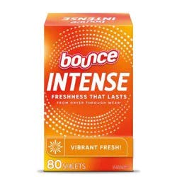 Bounce Vibrant Fresh Intense Dryer sheets - 80ct: Box, Bleach-Free, Fabric Softener