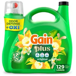 Gain Original Plus Liquid Laundry Detergents 129 Loads - 170oz: Cold Water Detergent, Deep Cleaning, Spill-Resistant Lid