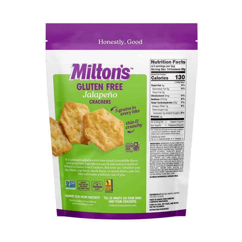 slide 2 of 4, Milton's Craft Bakers Gluten Free Jalapeno Crackers - 4.5oz, 4.5 oz