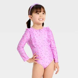 Baby Girls' Ditsy Floral Long Sleeve One Piece Swimsuits - Cat & Jack™ Purple 18M