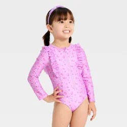 Baby Girls' Ditsy Floral Long Sleeve One Piece Swimsuits - Cat & Jack™ Purple 18M