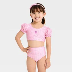 Baby Girls' 2 pc Gingham Seashell Puff Sleeve Bikini - Cat & Jack™ Pink 12M