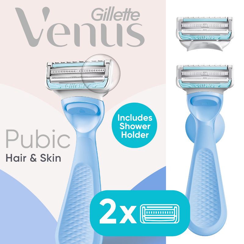 slide 1 of 10, Venus for Pubic Hair and Skin Women's Razor with 2 Razor Blade Refills and Shower Holder, 1 ct