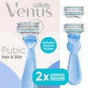 Venus for Pubic Hair and Skin Women's Razor with 2 Razor Blade Refills and Shower Holder