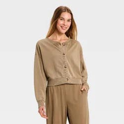 Women's French Terry Cardigan - Auden™ Brown XL