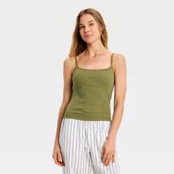 Women's Ribbed Built-in-Bra Sleep Camisole - Auden™ Olive Green XS