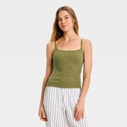 Women's Ribbed Built-in-Bra Sleep Camisole - Auden™ Olive Green S