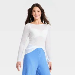 Women's Sheer Long Sleeve Sleep Top - Auden™ White L