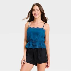 Women's Luxury Collection Lace Trim Satin Cami - Auden™ Dark Blue L