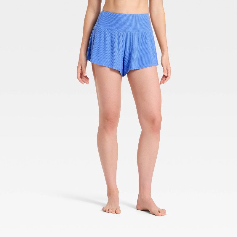 slide 1 of 3, Women's Cozy Ribbed Wide Waistband Shorts - Auden™ Blue S, 1 ct
