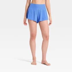 Women's Cozy Ribbed Wide Waistband Shorts - Auden™ Blue M