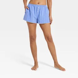 Women's Striped Cotton Blend Pajama Shorts - Auden™ Blue XS
