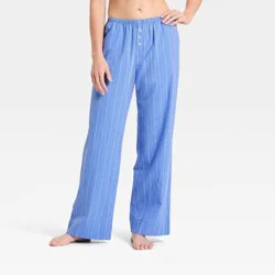 Women's Striped Cotton Blend Pajama Pants - Auden™ Blue M