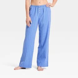 Women's Striped Cotton Blend Pajama Pants - Auden™ Blue L