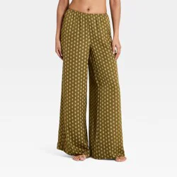Women's Luxury Collection Satin Pajama Pants - Auden™ Olive Block Printed XS