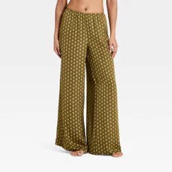 Women's Luxury Collection Satin Pajama Pants - Auden™ Olive Block Printed S