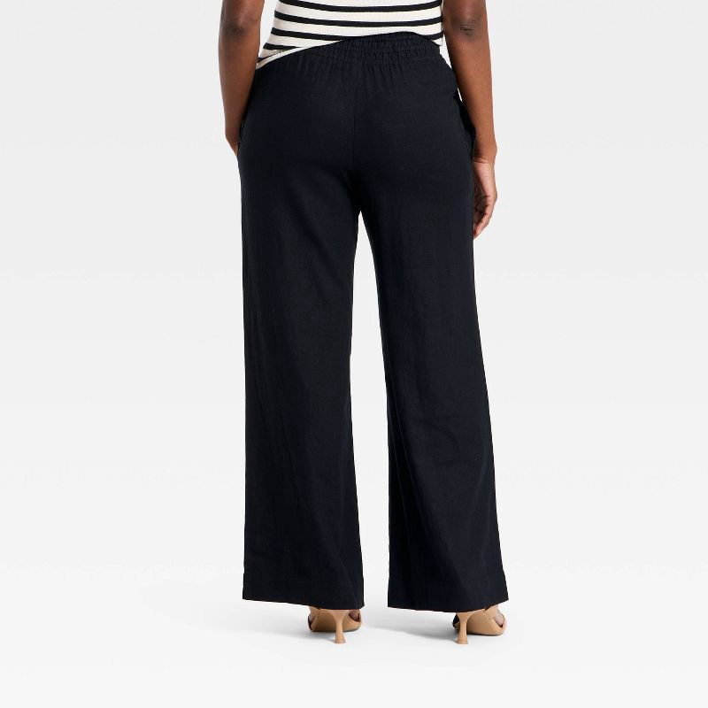 slide 2 of 3, Women's Linen Wide Leg Pull-On Pants - A New Day™ Black S, 1 ct