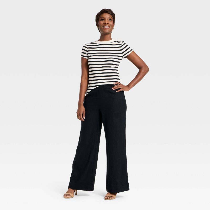 slide 3 of 3, Women's Linen Wide Leg Pull-On Pants - A New Day™ Black S, 1 ct