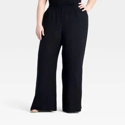 Women's Linen Wide Leg Pull-On Pants - A New Day™ Black XXL