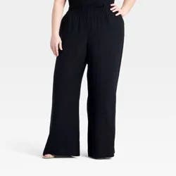Women's Linen Wide Leg Pull-On Pants - A New Day™ Black XXL