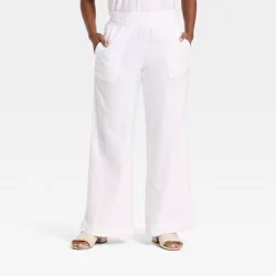 Women's Linen Wide Leg Pull-On Pants - A New Day™ White XS