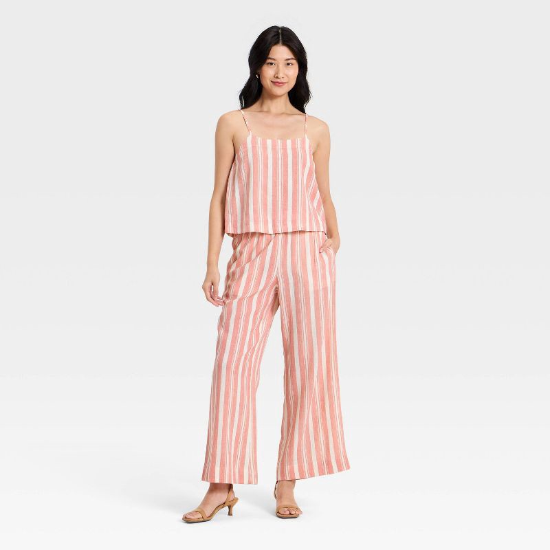 slide 3 of 3, Women's Linen Wide Leg Pull-On Pants - A New Day™ Red/White Striped XL, 1 ct