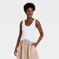 Women's Western Lace Trim Pointelle Tank Top - Universal Thread™ White S