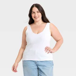 Women's Western Lace Trim Pointelle Tank Top - Universal Thread™ White XXL