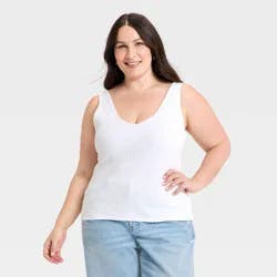 Women's Western Lace Trim Pointelle Tank Top - Universal Thread™ White XXL