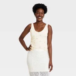Women's Western Lace Trim Pointelle Tank Top - Universal Thread™ Cream Floral M