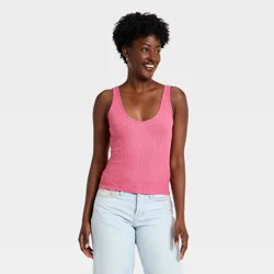 Women's Western Lace Trim Pointelle Tank Top - Universal Thread™ Pink XL