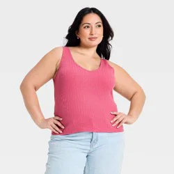 Women's Western Lace Trim Pointelle Tank Top - Universal Thread™ Pink XXL