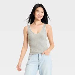 Women's Western Lace Trim Pointelle Tank Top - Universal Thread™ Heather Gray XL