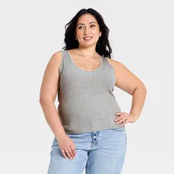 Women's Western Lace Trim Pointelle Tank Top - Universal Thread™ Heather Gray XXL