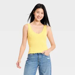 Women's Western Lace Trim Pointelle Tank Top - Universal Thread™ Yellow XS