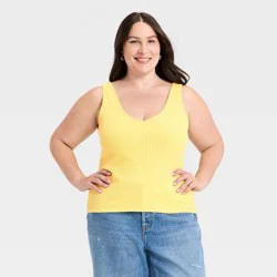 Women's Western Lace Trim Pointelle Tank Top - Universal Thread™ Yellow XXL