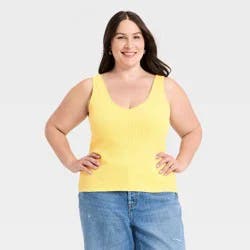 Women's Western Lace Trim Pointelle Tank Top - Universal Thread™ Yellow XXL