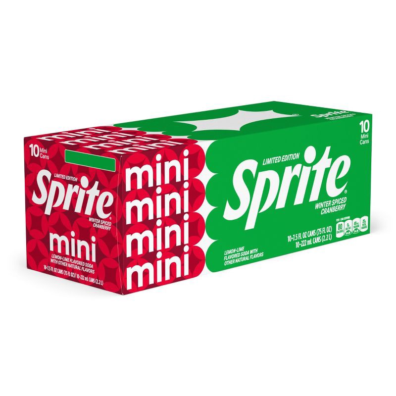 slide 2 of 8, Sprite Winter Spiced Cranberry Soda - 10pk/7.5 fl oz Mini Cans, 10 ct; 7.5 fl oz