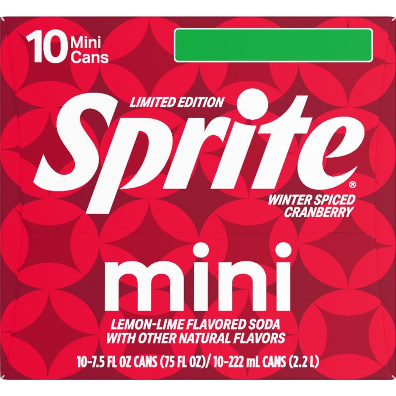 slide 5 of 8, Sprite Winter Spiced Cranberry Soda - 10pk/7.5 fl oz Mini Cans, 10 ct; 7.5 fl oz