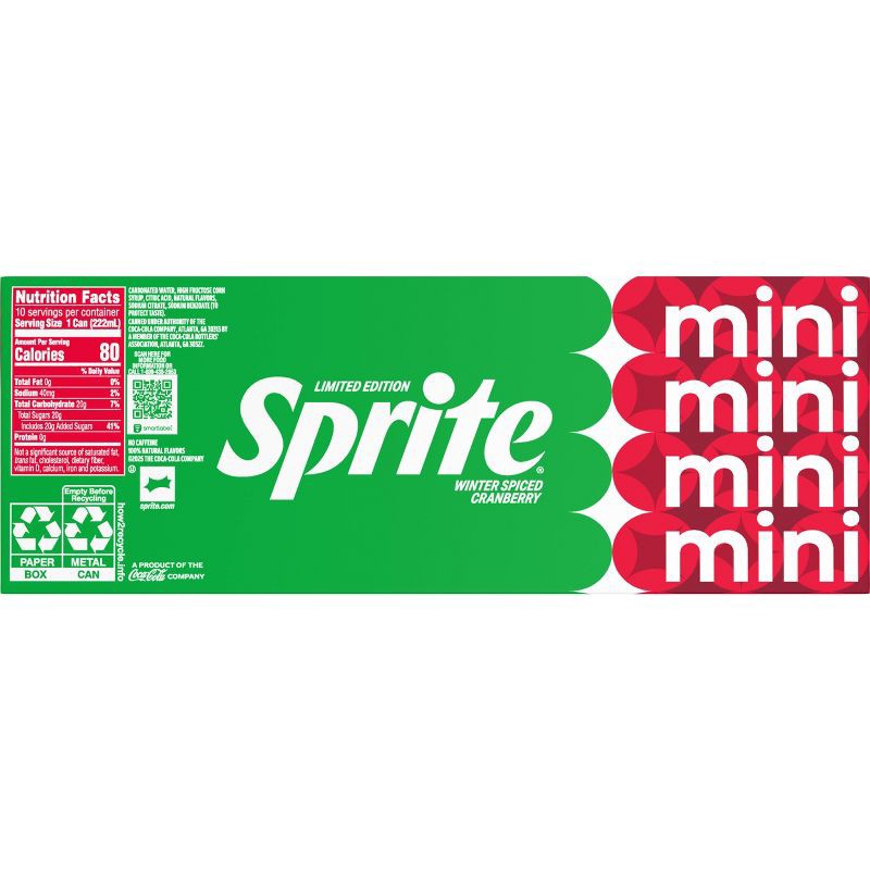 slide 7 of 8, Sprite Winter Spiced Cranberry Soda - 10pk/7.5 fl oz Mini Cans, 10 ct; 7.5 fl oz