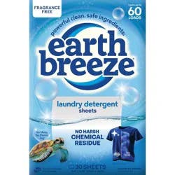 Earth Breeze Fragrance Free Laundry Detergent Sheets - 60 loads: Hypoallergenic, Bleach-Free, Non-Toxic, Dermatologist Tested