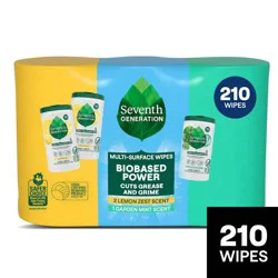 Seventh Generation Lemon Mint Mix All Purpose Cleaners Wipes - 3pk - 210pk: Multi-Surface, Toilet, Countertops